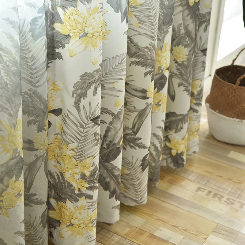 Серые шторы с листьями желтый цветок тюль шторы для гостиной полузатемняющие занавески европейские листья Прозрачная Вуаль WP420#20