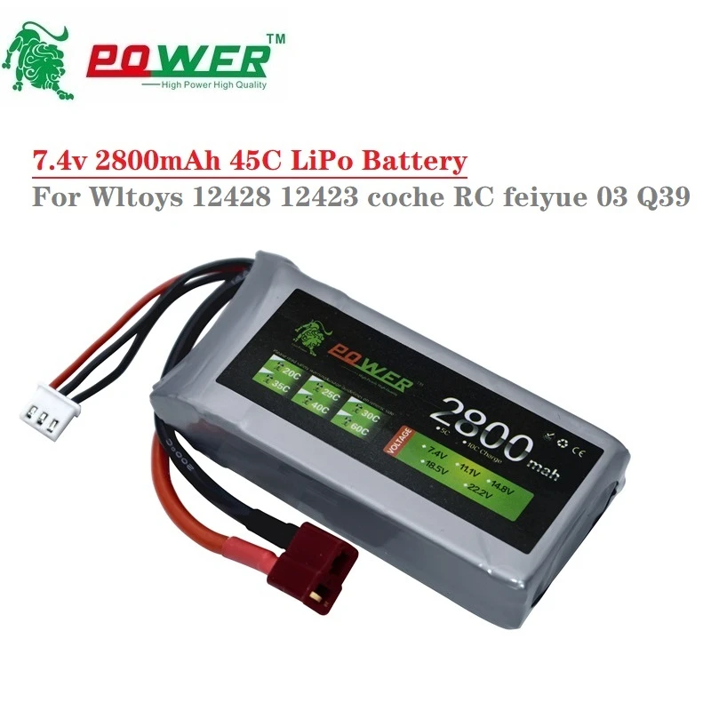 HOT SALES 7.4V RC Car Lipo Battery Upgrade 2800mAh Max 60C For Wltoys 12428 12423 part 2s 7.4v for feiyue 03 Q39 | Электроника