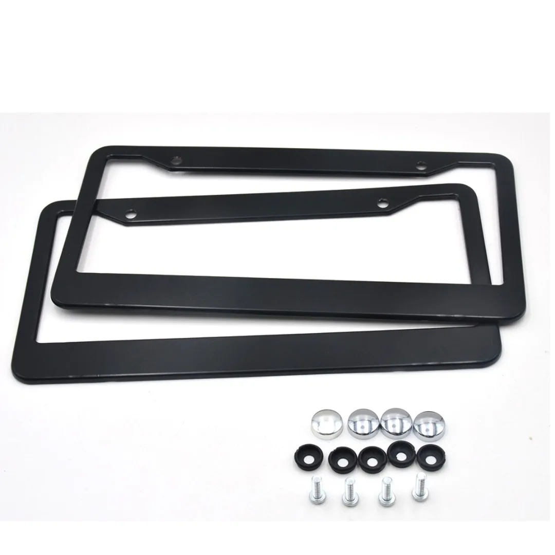 2pcs Black Aluminum Alloy Car License Plate Frame fit for America Canada License Plates Tag Cover with Screw Caps