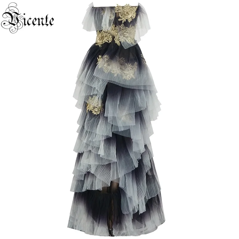 VC сетчатые каскадные оборки Vestidos сексуальные без бретелек Вечерние платья знаменитостей с аппликацией элегантные вечерние платья макси