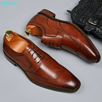 

QYFCIOUFU Mens Formal Shoes Genuine Leather Oxford Shoes For Men Black Brown 2020 Dress Wedding Lace Up Leather Brogues Shoes