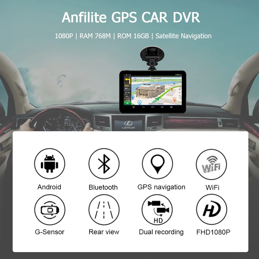 Автомобильный видеорегистратор Anfilite 7 &quotемкостный сенсорный экран Android DDR 768M 16 ГБ