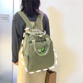 

Ladies Backpacks Waterproof Nylon Fabric Cute Embroidery Women Backpacks Fruit Solid Color College School Bag For Teeanger Girls