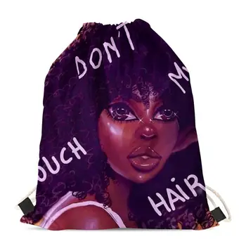 

HYCOOL Drawstring Bags Personality Words Art African Black Girl Print Women Backpack Girls Storage String Pouch Bags Rucksack