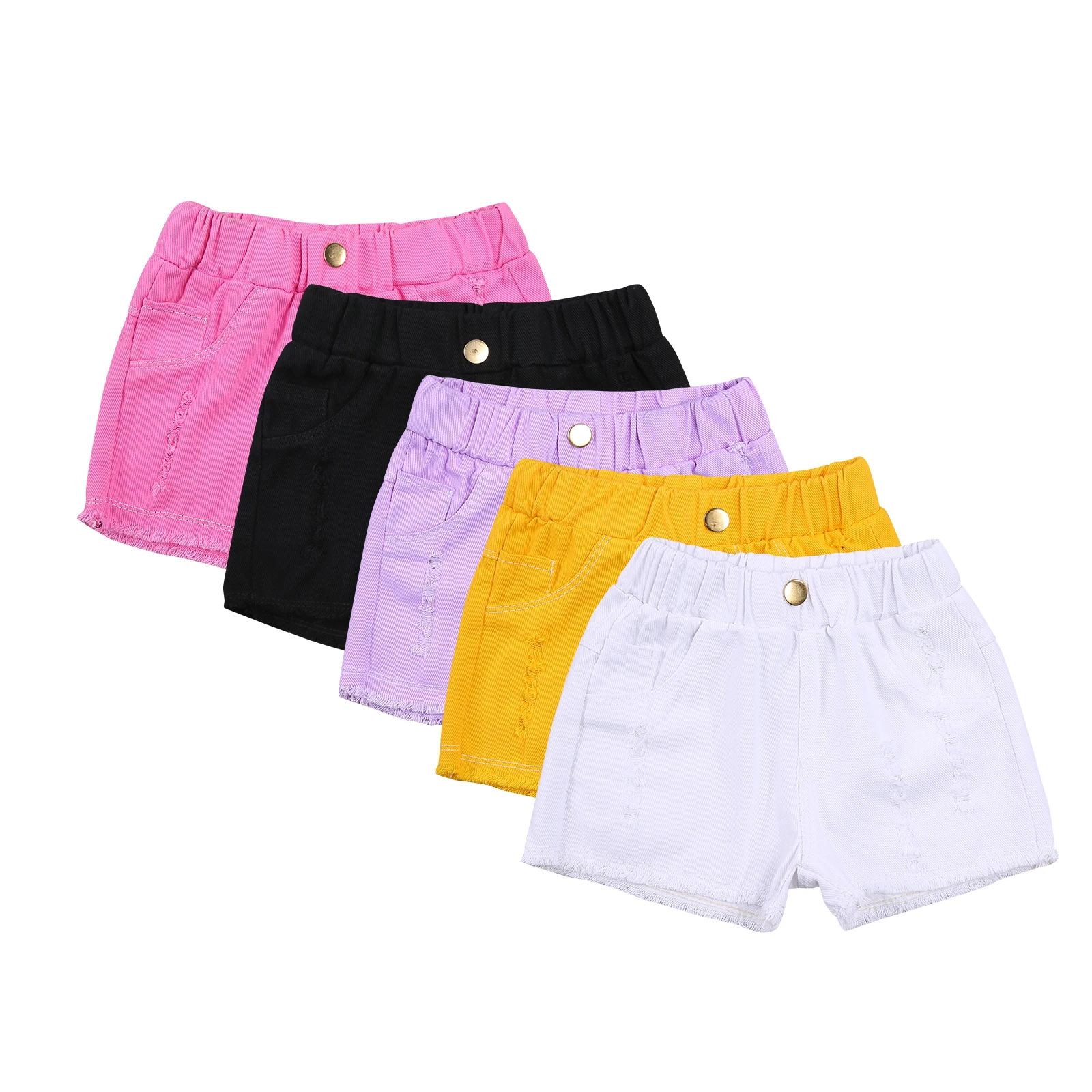 2-8y Summer Toddler Kids Baby Girl Denim Shorts Girls Solid Color High Elastic Waist Ripped Jeans Short Pants for Children kids shorts