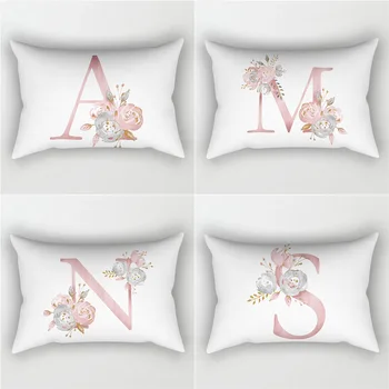 

English Lettered Peach Skin Pillow Cover Hot Sales Rose Gold Pink Car Sofa Cushion Cover Waist Pillow