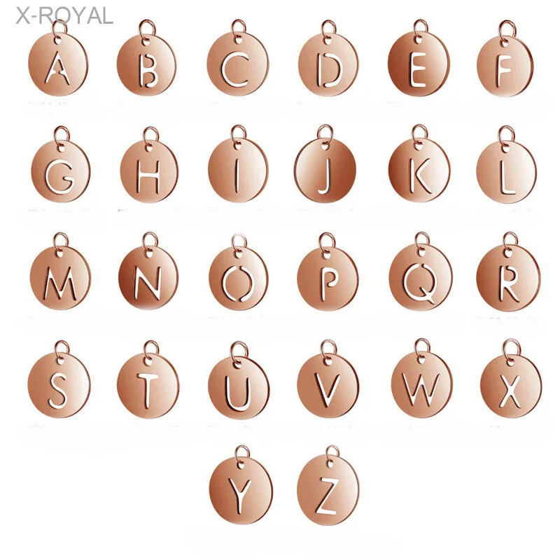 

X-ROYAL 5Pcs/lot New Rose Gold 26 English Letters Bracelets Charms Stainless Steel DIY Jewelry Making Findings Necklace Pendants