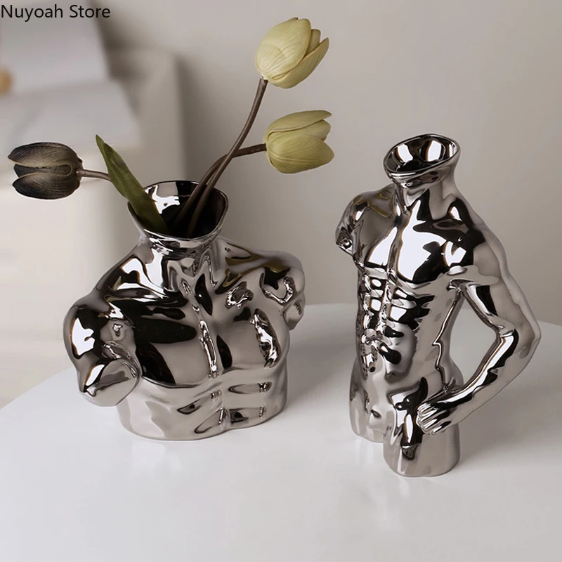 

Creative Silver-plated Ceramic Vase Abstract Body Art Dried Flower Flower Arrangement Accessories Living Room Decoration Vase
