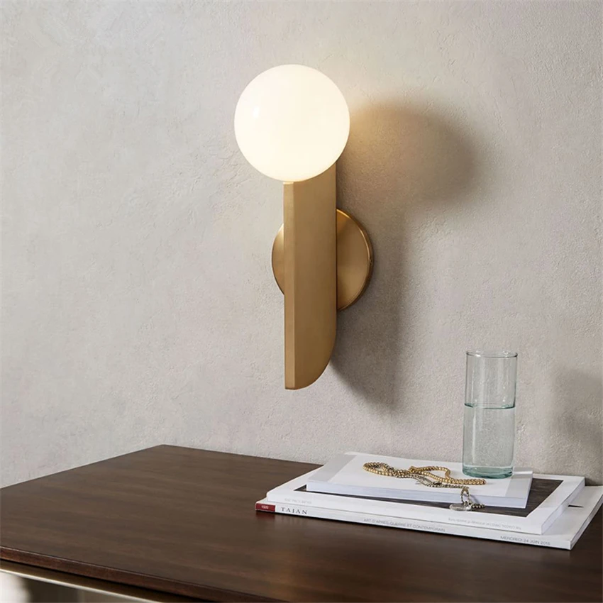 Nordic Minimalist Milk White Glass Ball Wall Lamps Modern Creative Corridor Aisle Metal Champagne Gold Wall Sconce LightFixtures
