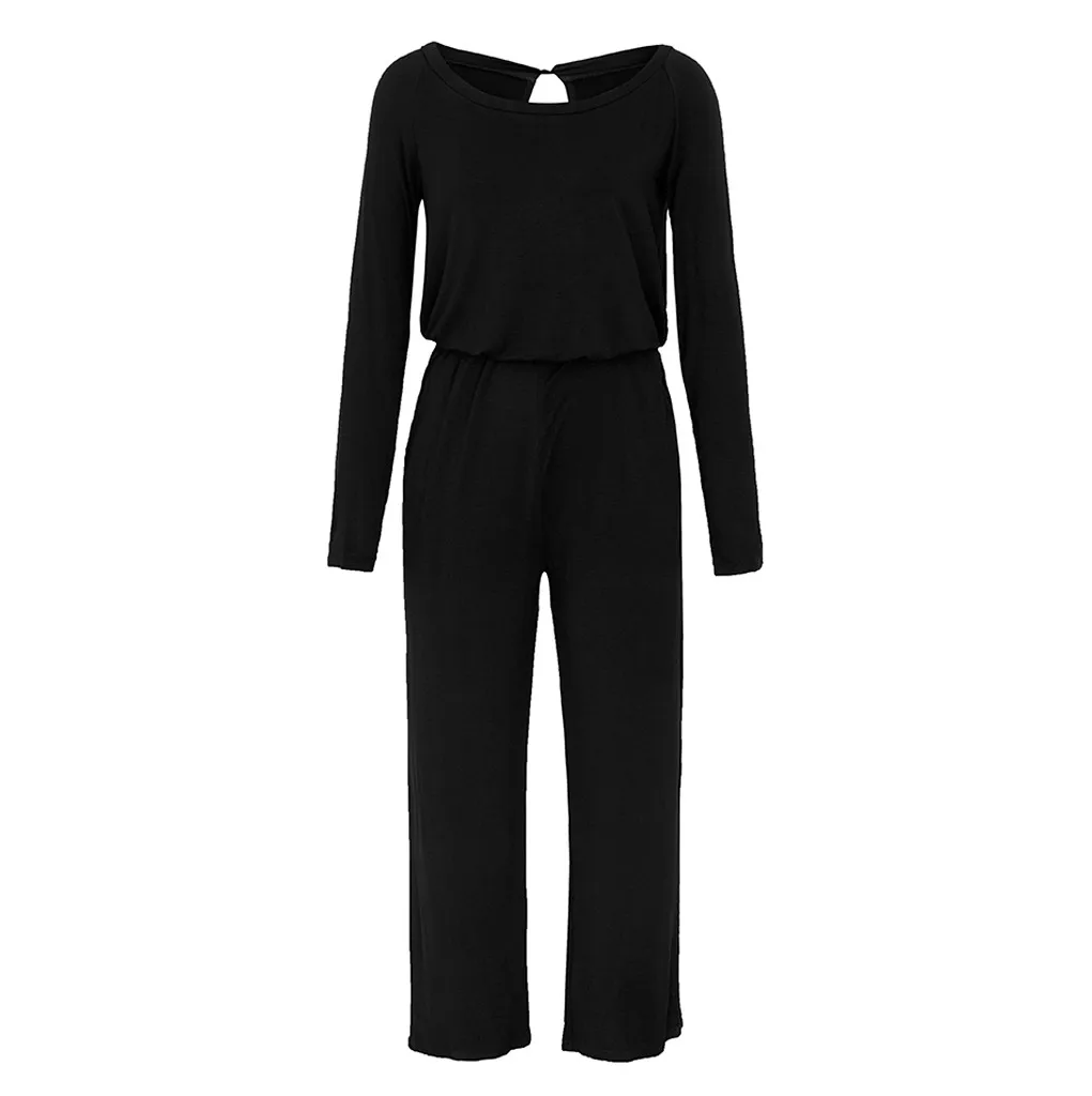 Womens Jumpsuit Trouser Solid Wide Leg Long Sleeve O-Neck Jumpsuit Ladies Evening Party Playsuit Fashion Harajuku Jumpsuit