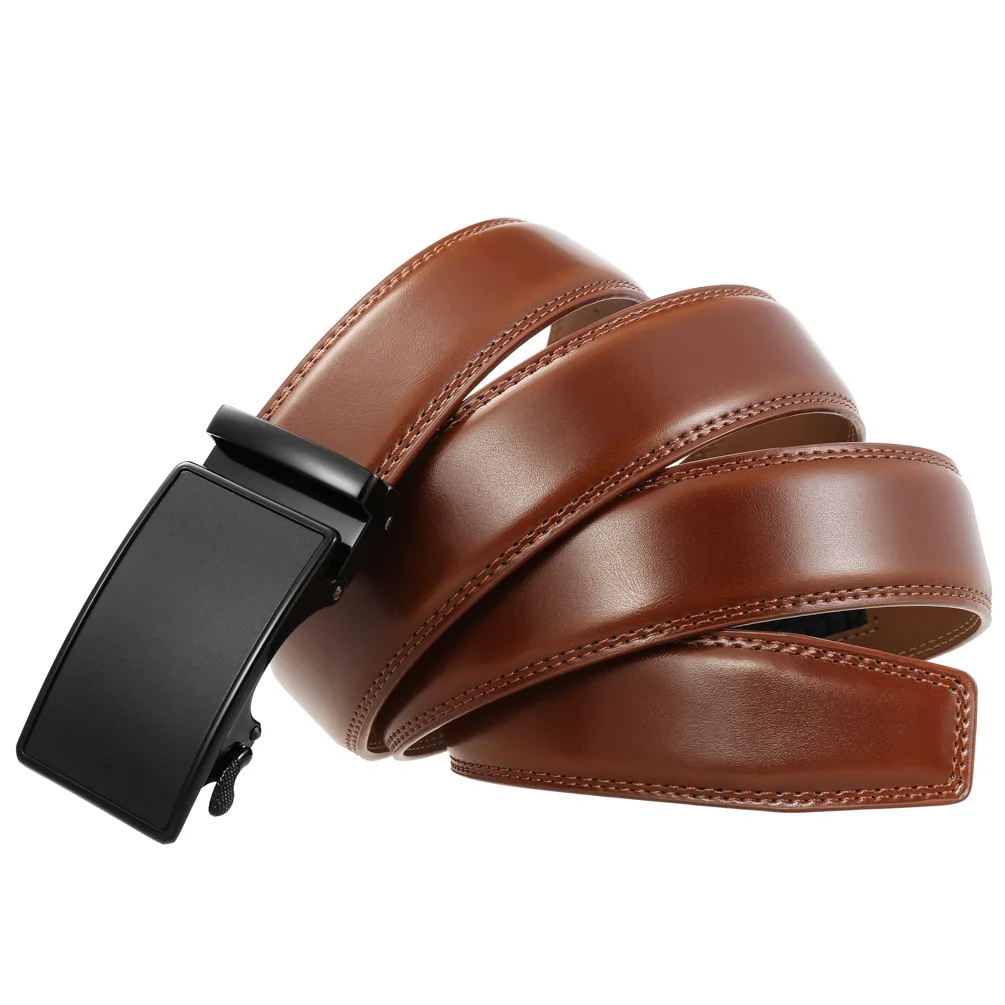 Second Layer Cow Leather Belt For Men Business Metal Automatic Buckle Ratchet 3.5cm Width leather belt,mens belt,waist belt,toothless automatic buckle belt