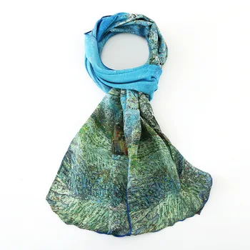

100% Silk Scarf Women Long Silk Wraps & Shawls Flower Pashimina Van Gogh's Works Design Collections