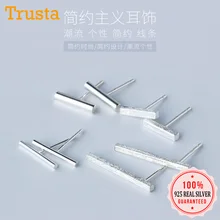 Trusta, 1 пара, 925 пробы, серебряные ювелирные серьги-гвоздики, круглая квадратная ручка, серьги, классный подарок для девушек-подростков DA05
