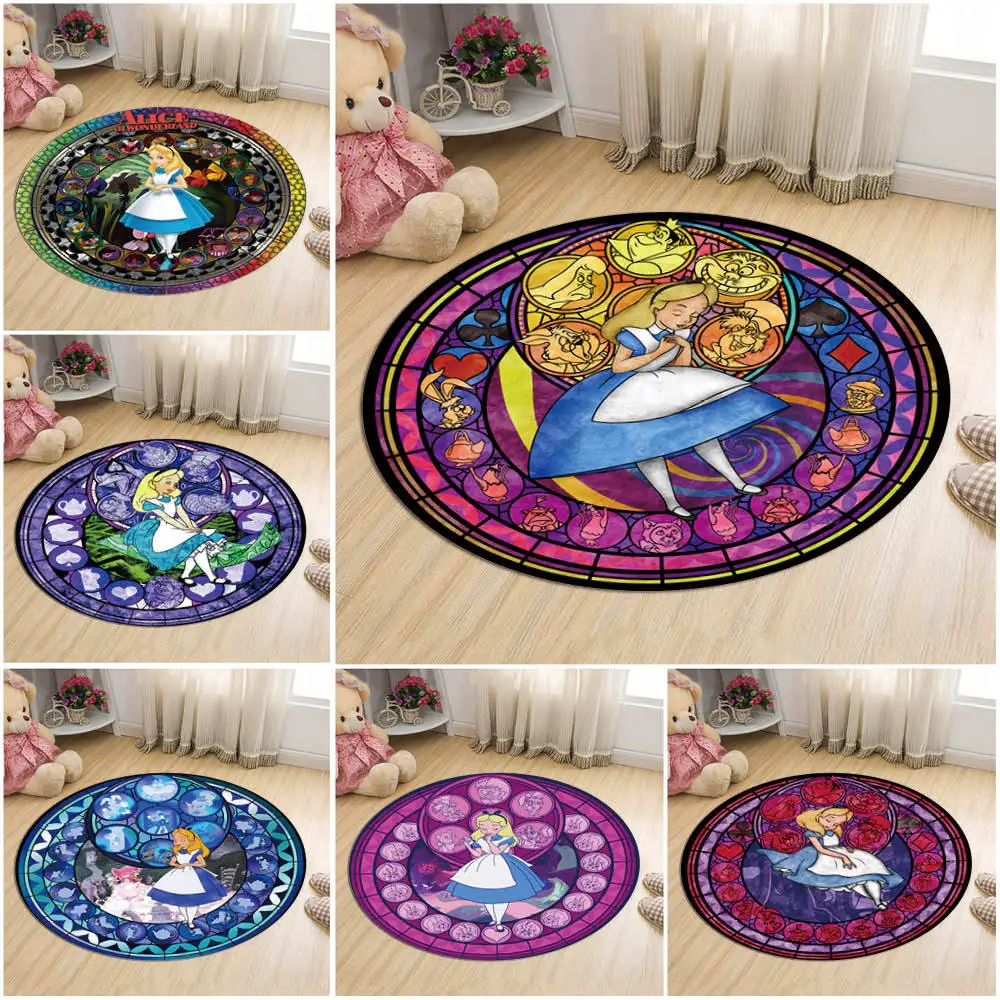 Alice in Wonderland Floor Mat Printed Absorbent Shower Bath Mat Toilet Rugs Kitchen Carpet Living Room Rug Tatami Round Door Mat