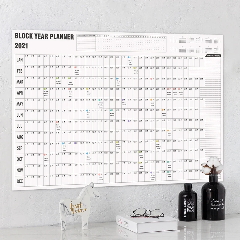 2021 parede calendário ano planejador plano diário papel com 2 folha marca adesivos para escritório escola casa fornecimento de escritório