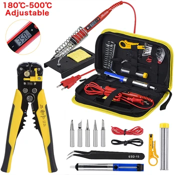 

QHTITEC multi-functional wire stripper crimper cable cutter pliers tool LCD 80W soldering iron current lead hand tool