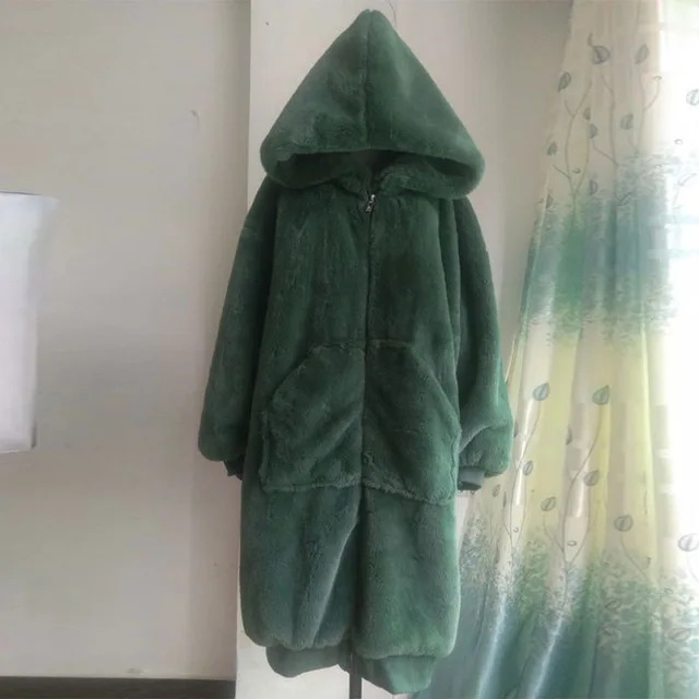 dark green Зимнее пальто из искусственного меха женская парка длинная теплая куртка из искусственного меха пальто с капюшоном свободное зимнее пальто верхняя одежда больших размеров 3XL - Цвет: dark green