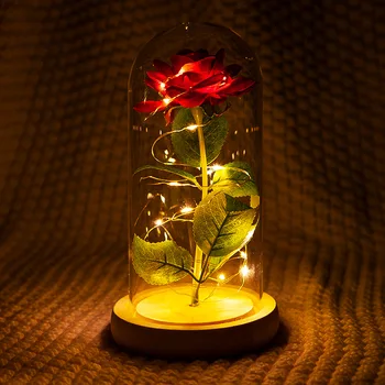 

Romantic Eternal Rose Flower Glass Cover Beauty and Beast LED Battery Lamp Birthday Valentine's Day Mother Gift Home Decoration