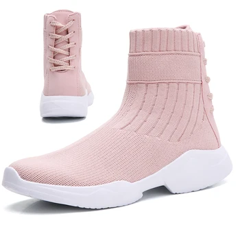 

High-top Socks Sneakers Women Breathable Running Shoes Big Size Stretch Slip On Sport Shoes Light Ladies Jogging Flats Footwear