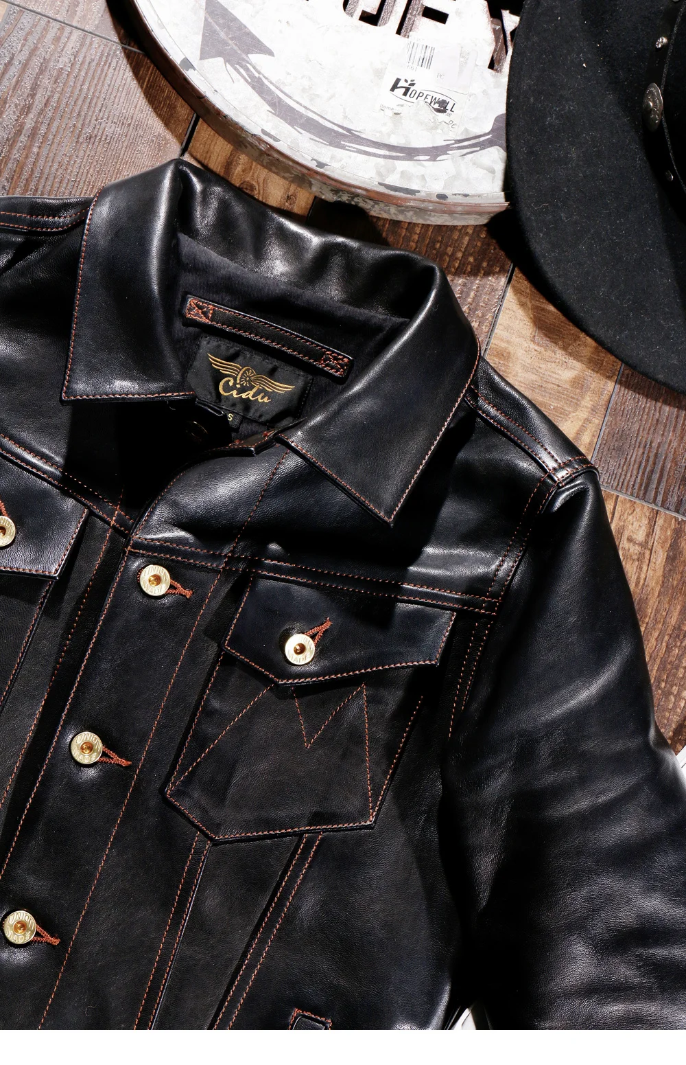 Free shipping.black slim tanned sheepskin jacket.classic casual 507 style leather coat.men quality Denim leather clothes sheepskin trench coat