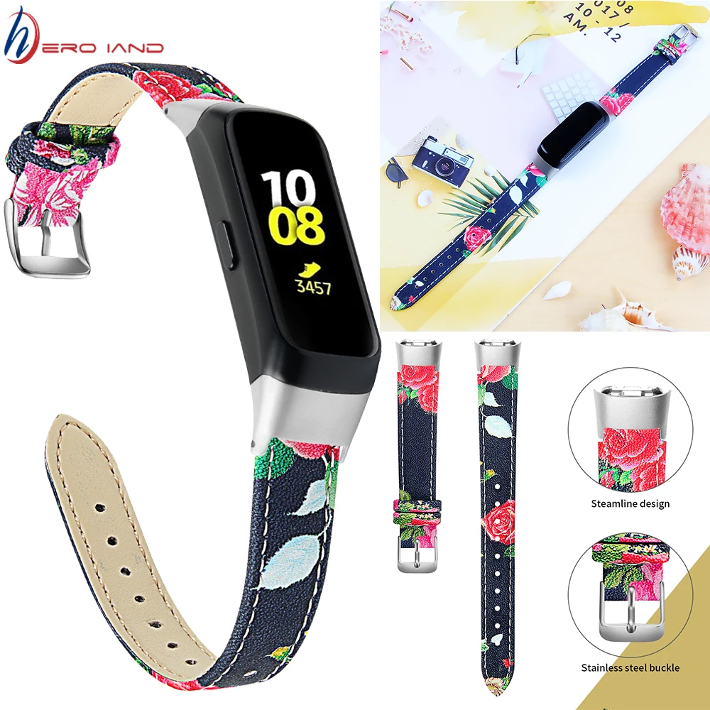 

Best Selling Replacement Leather Wrist Watch Band Strap For Samsung Galaxy fit For SM-R370 Flower Parttern Printing Bracelet