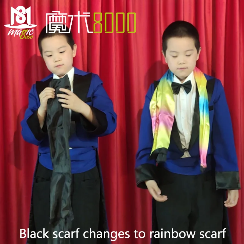 

Change Color Scarf Magic tricks Black To Rainbow Silk Streame Magic Tricks magia Props Funny stage Close Up Magie Toys