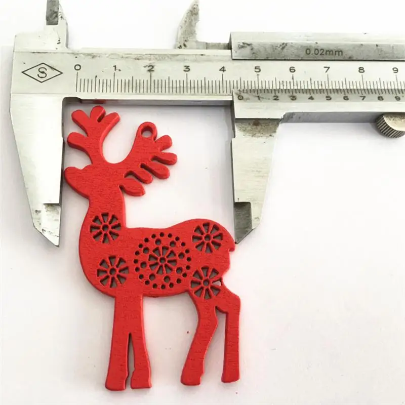 20Pcs Christmas Tree Pendant Wooden Hanging Decoration Home Ornaments Layout Decorative Props Random Style Red