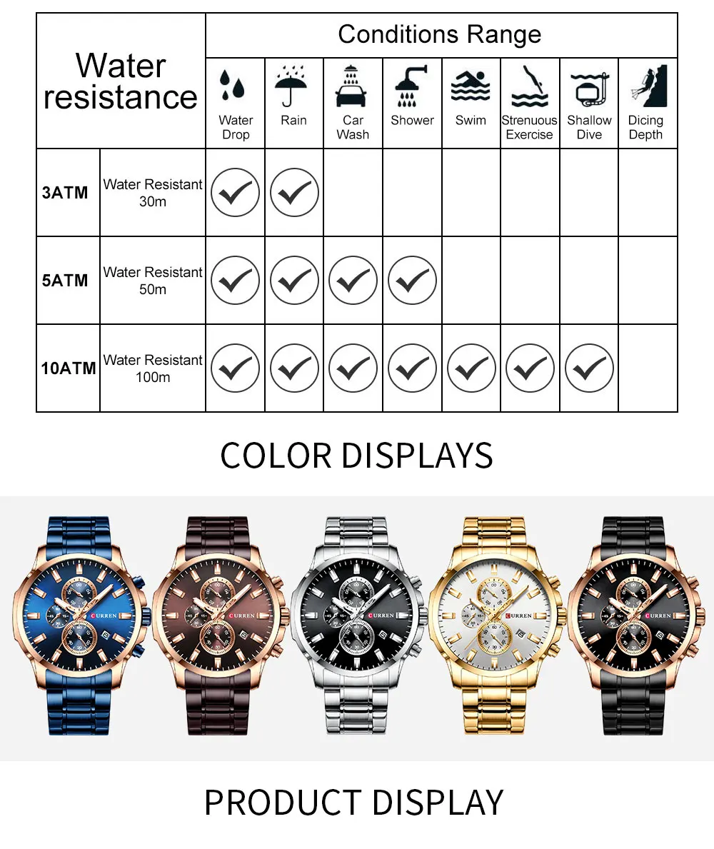CURREN Топ часы мужские брендовые кварцевые роскошные модные мужские часы Стальные водонепроницаемые спортивные наручные часы хронограф Relogio Masculino