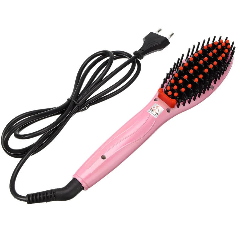 pink EU plug 110 V-220 V Керамика электрическая расческа для выпрямления волос, щетка для сухой и влажной уборки быстрые выпрямители для волос, расческа женские Уход за волосами Инструменты для укладки волос - Цвет: pink EU plug