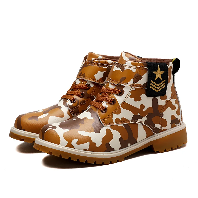 Fur Children Boots Boys Girls PU Leather Waterproof Boots Fashion Ankle Boys Baby Boots Camouflage Kids Boy Shoes