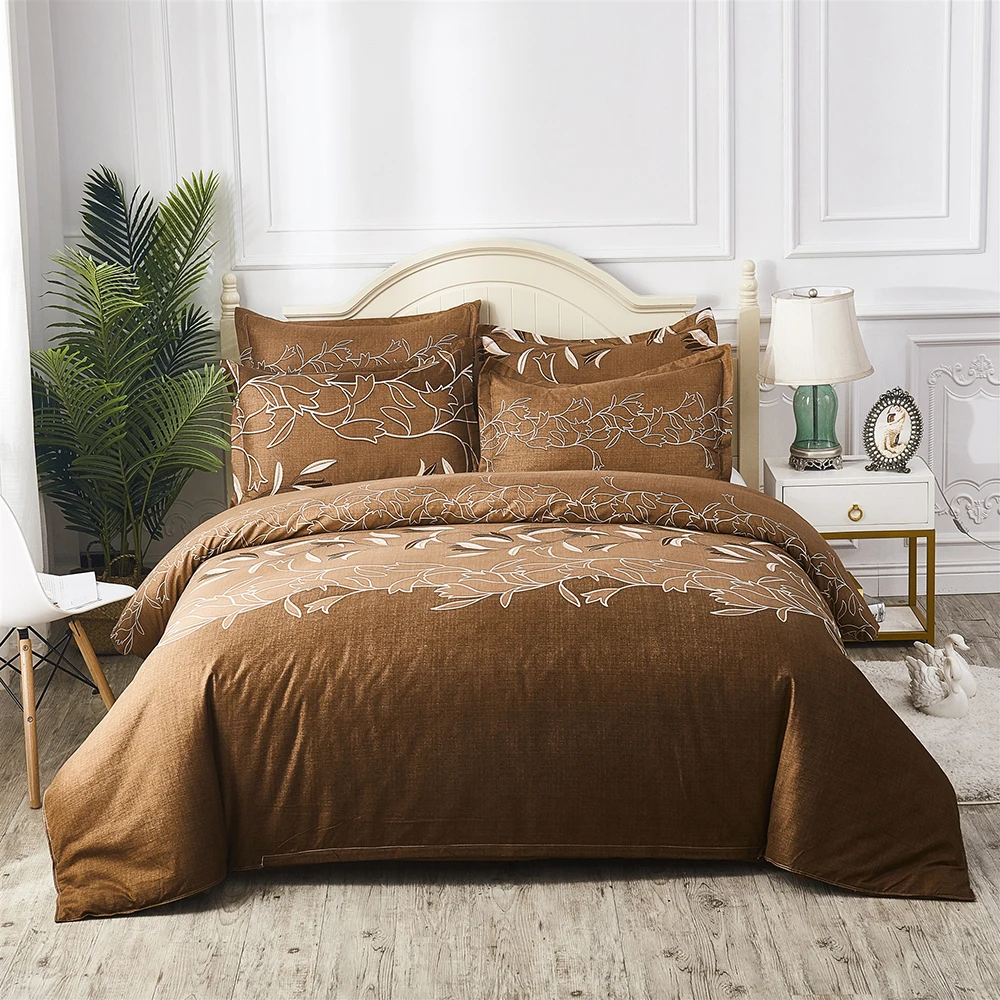 Brown Bedding Set Thumпостельные принадлежности комплект постельного белья королевского размера Орхидея классический элегантный пододеяльник для девочек королева Твин Полный одиночный двойной удобный постельный комплект - Цвет: Brown Bedding Set