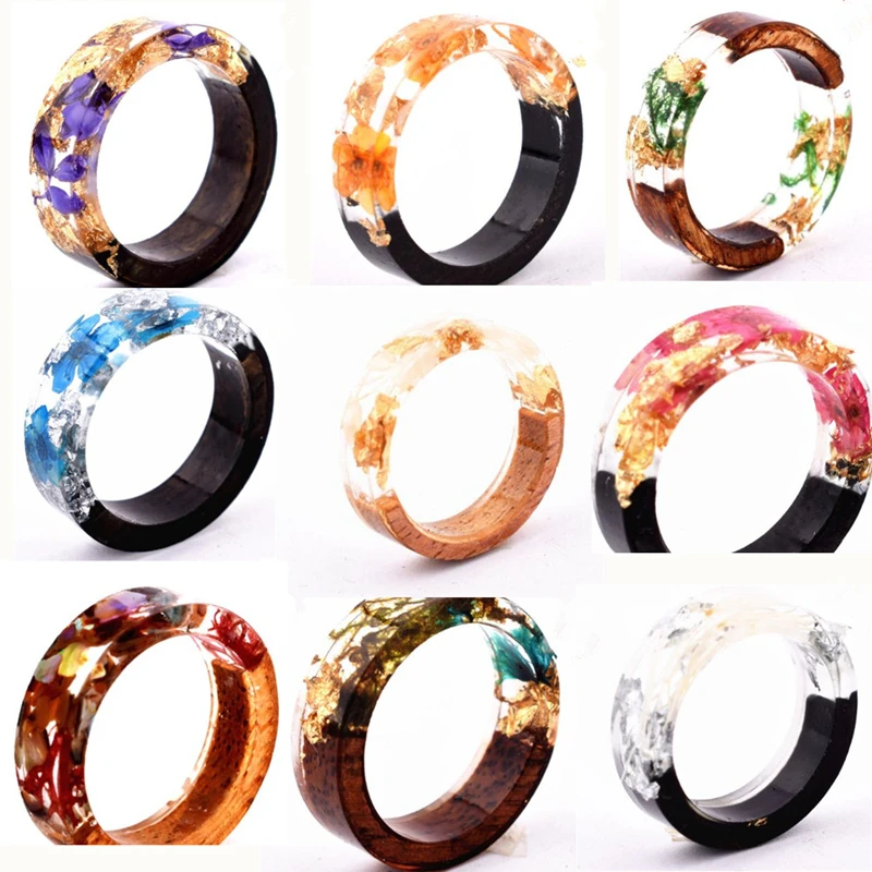 

New Design Epoxy Rings Clear Wood Resin Ring Fashion Handmade Dried Flower Epoxy Wedding Jewelry Love Ring for Women