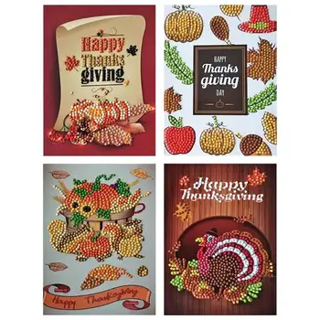 

4 pcs 5D DIY Diamond Painting Greeting Cards Thanksgiving Party Gifts Special Shaped Diamond Embroidery Postcards