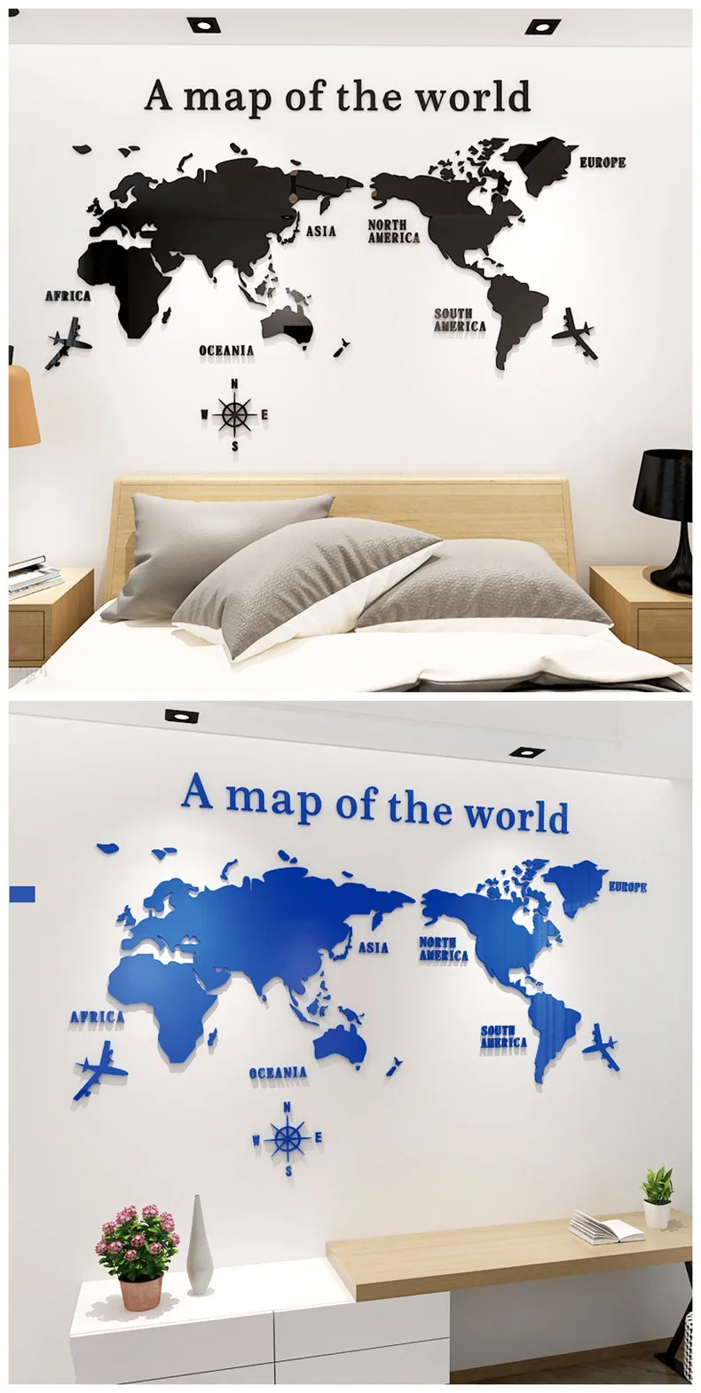 Креативная карта мира, акриловая декоративная 3D Настенная Наклейка для гостиной, спальни, офиса, Декор, 5 размеров, сделай сам, настенная наклейка, домашний декор