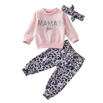 

Newborn Baby Girl Clothes Sets Long Sleeve T-shirt Leopard Pants Headband Outfit Tracksuits Baby Girl Clothes Set Toddler Set