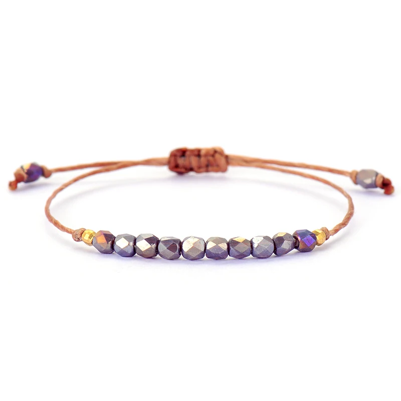 Браслет с бусинами для женщин, шикарные тканые браслеты с кристаллами, женские богемные веганские браслеты - Окраска металла: Purple