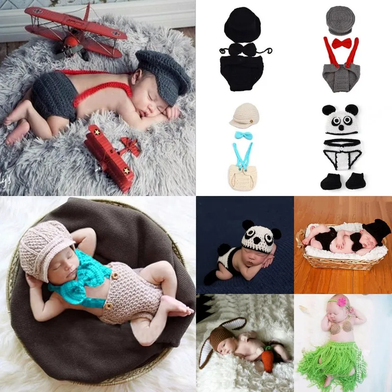 Recién Nacido lindo de la fotografía del traje tejido al Crochet para bebé de dibujos animados accesorios utillería de fotografía