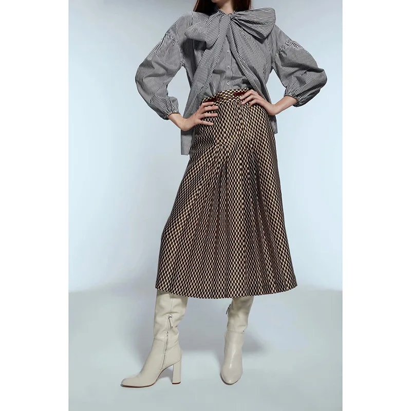 Модная длинная юбка с принтом, плиссированная юбка феи, свободная юбка с высокой талией, популярный принт, английский стиль, Moda Mujer, 2019