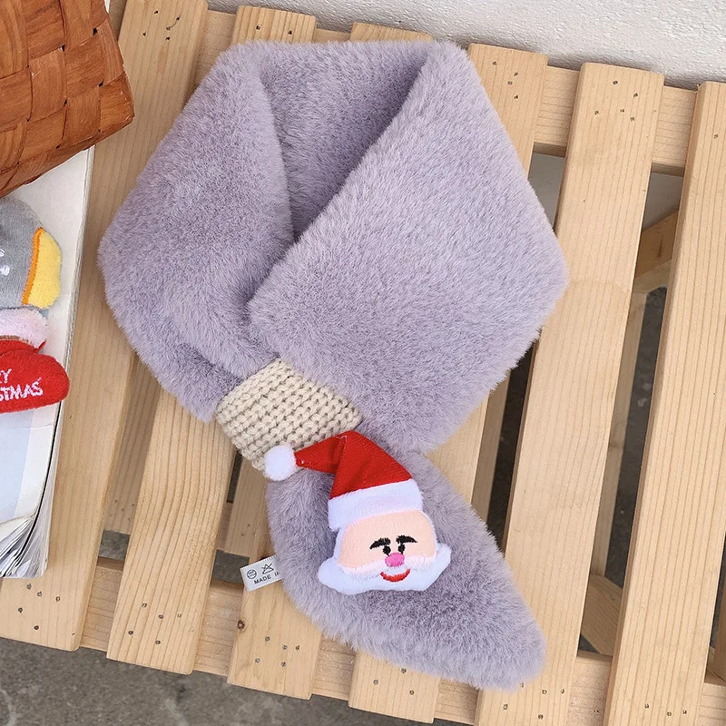Grey-Santa Claus Детский шарф из искусственного кроличьего меха OMEA, Рождественский шарф унисекс, детский теплый плюшевый шарф с Санта Клаусом, рождественский подарок для девочек - Цвет: Grey-Santa Claus