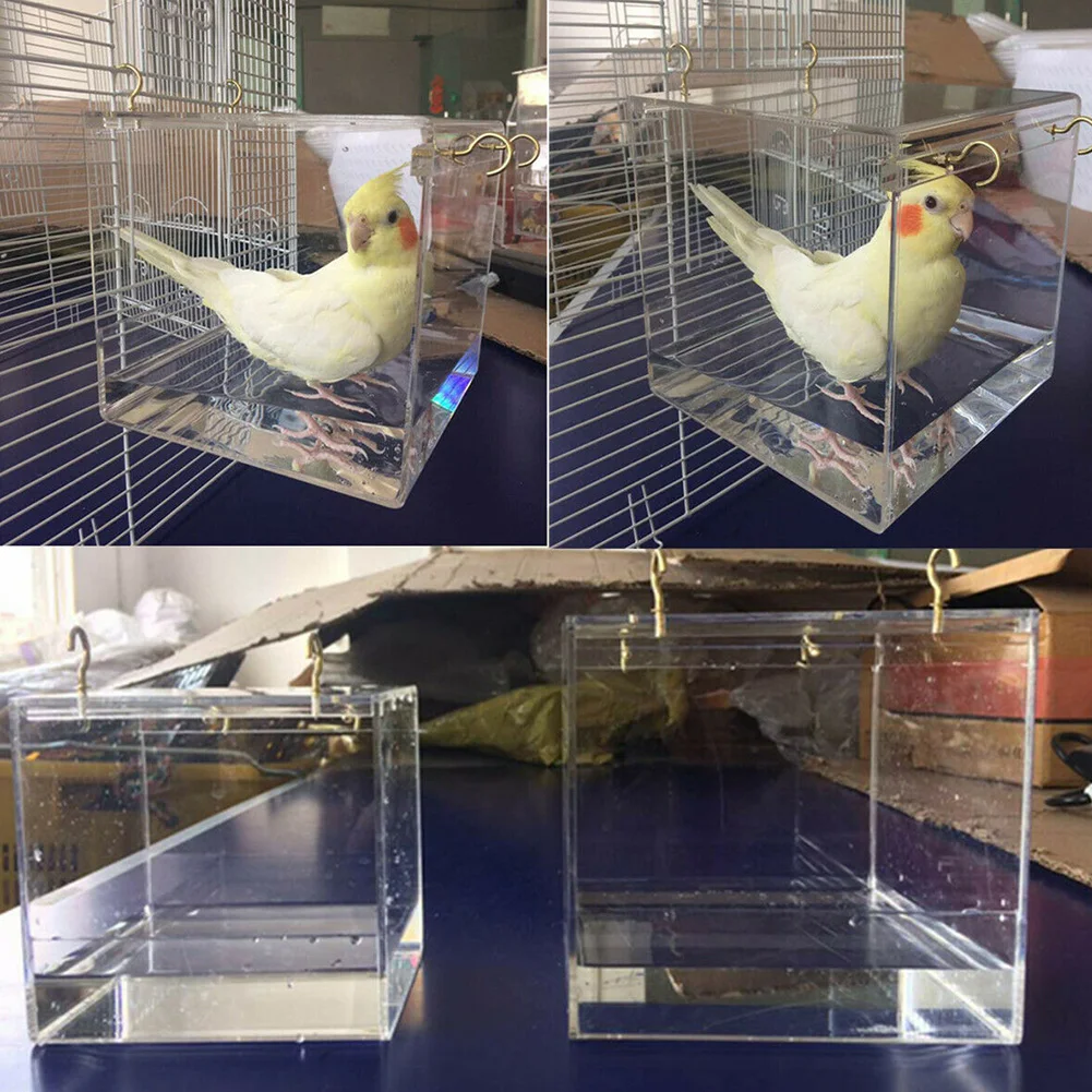 Parakeets ванна для птицы акриловая клетка для очистки душ попугаи прозрачный с висячими крючками зоотовары вместительный портативный дом