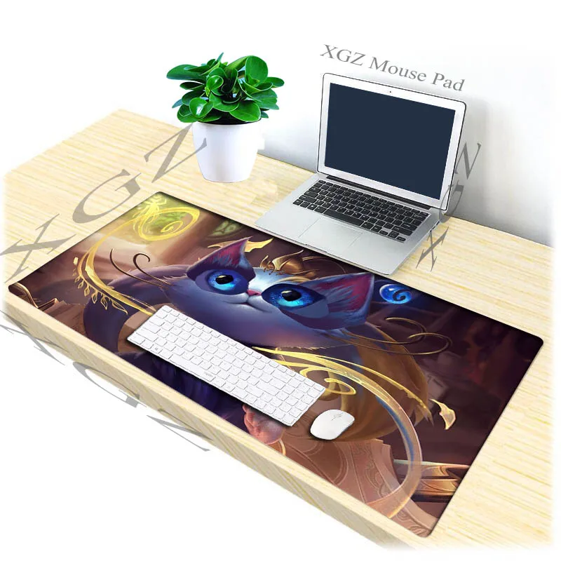  XGZ Large Game Mouse Pad Black Locking EdgeAnime Cute Big Eyes Cat Custom Computer Keyboard Desk Sl