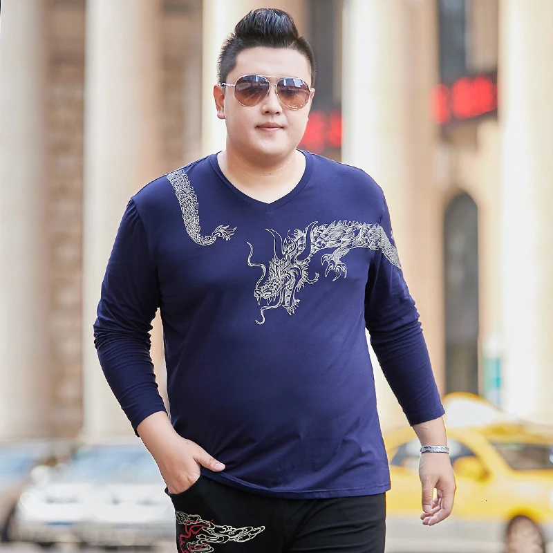 Новинка 8XL 7XL 6XL Мужская футболка с v-образным вырезом и длинным рукавом молодежная мода майка большого размера футболка для мужчин подарок на день рождения отца черный синий - Цвет: blue