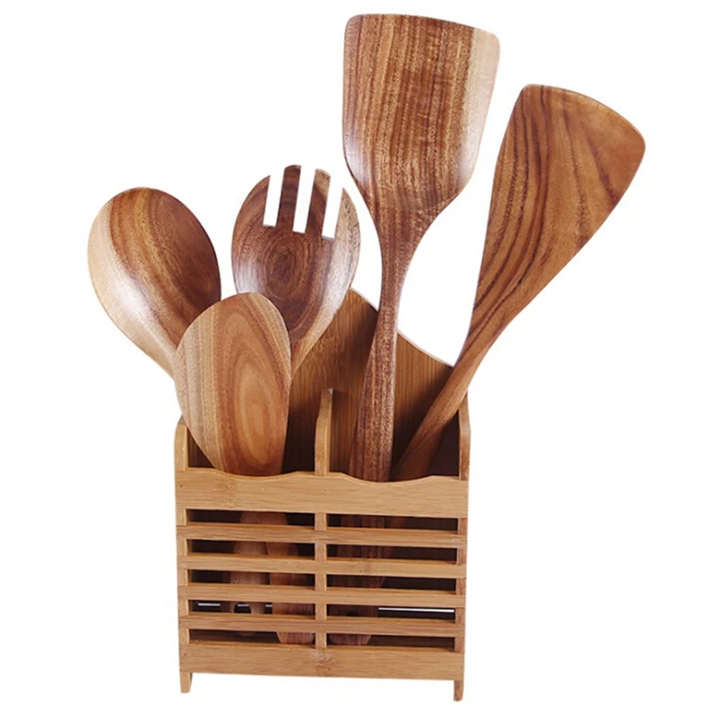 Антипригарная посуда набор столовых приборов деревянная посуда вилка ложка нож набор посуды с длинной ручкой лопатка плоская лопатка
