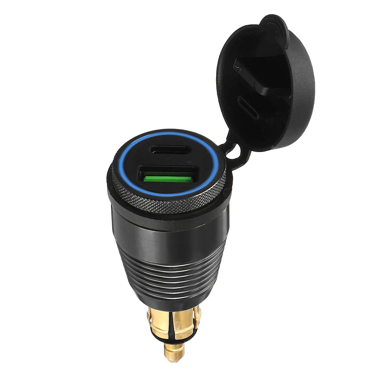 Black Blue Light Алюминий 12V 24V светодиодный кабель для быстрой зарядки с 3,0 Тип usb C авто зарядное устройство для Зарядное устройство Мощность адаптер для автомобиля Лодка ATV для телефона на мотоцикл - Название цвета: Black Blue Light