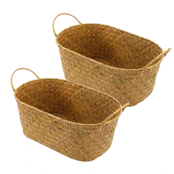 

2 Pcs Weaving Storage Basket for Kitchen Handmade Fruit Dish Straw Picnic Food Bread Loaf Sundries Neatening Container