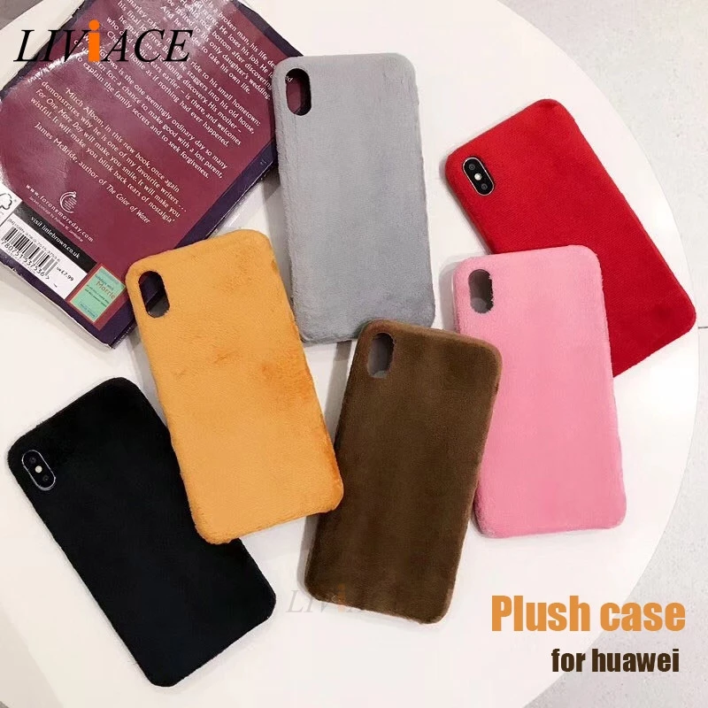 

luxury plush soft tpu phone case on for huawei honor 8x 9x pro 7a 7c 7s view 20 10 9 8 pro autumn winter Warm Villus back cover