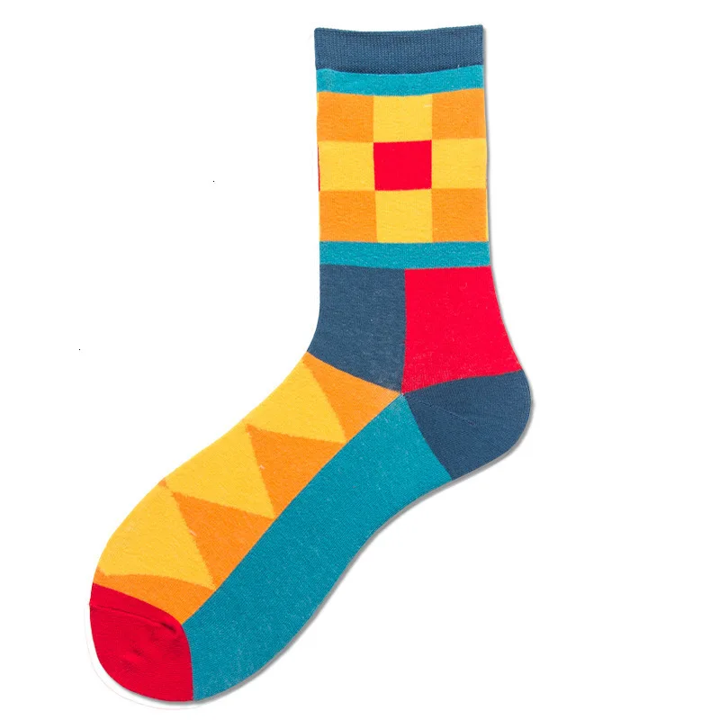 Мужские Веселые носки из чесаного хлопка, разноцветные забавные носки унисекс с геометрическим рисунком, дышащие впитывающие пот длинные носки высокого качества - Цвет: Big geometry