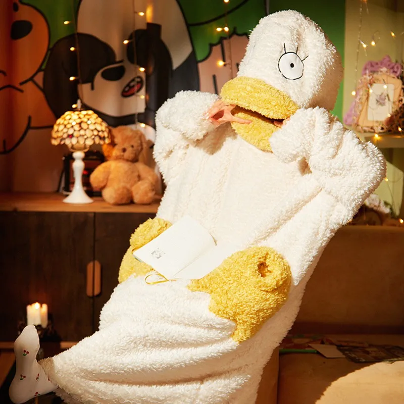 Coral Fleece One Piece Hooded Jumpsuits for Adult Panda Duck Pajamas Cartoon Pijamas Onesies Robe Nightgown |