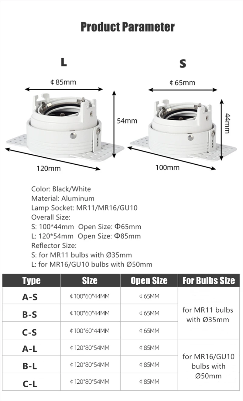 frameless recesso led teto downlight suporte ajustável spotlight frame soquete suporte da lâmpada montagem dispositivo elétrico