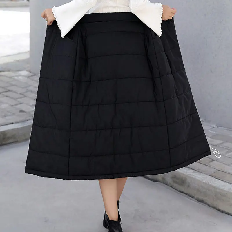 Черные зимние женские пуховые хлопковые длинные юбки-карандаш модные утолщенные юбки с высокой талией больших размеров женская юбка на молнии Saia